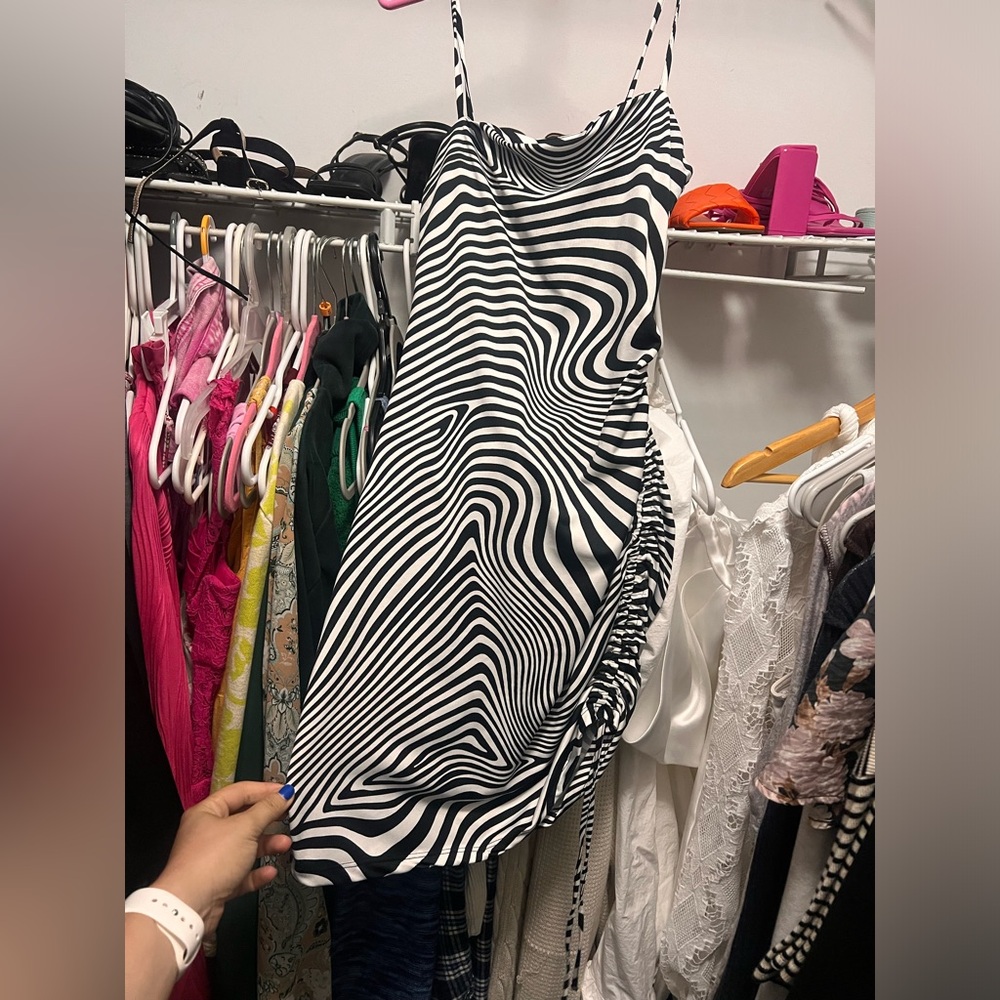 H&M drawstring side mini dress striped